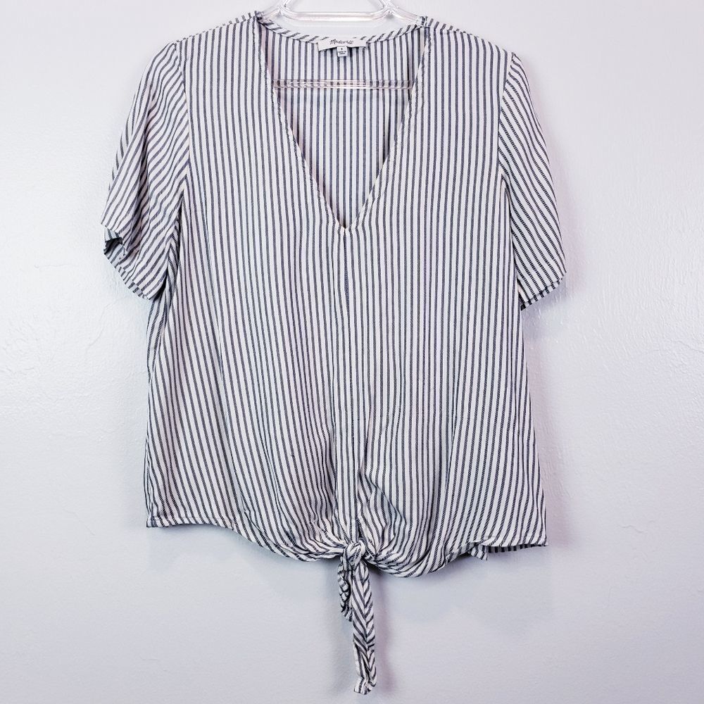 Madewell Novel Tie Front Top Striped Blue Moon - Picture 2 of 10